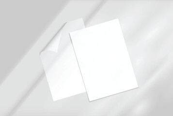 Fototapeta premium Minimal blank white A4 paper sheets mockup on background with elegant organic shadow overlay. Perfect for displaying stationery designs, flyers, posters, branding, Ads and print design presentations