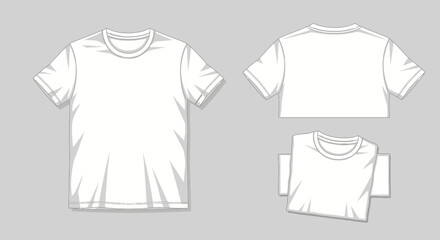 Naklejka premium Blank White T-Shirt Mockup Template Front Back Folded Editable Flat Style Vector Illustration