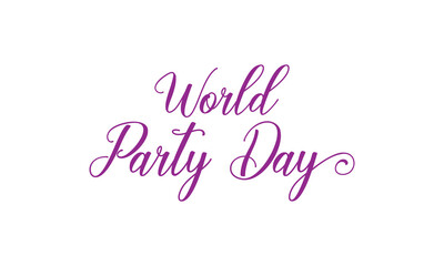 Fototapeta premium World Party Day typography design in elegant purple script on a soft background, perfect for festive posts, event promotions, social media graphics, and stylish celebration visuals.