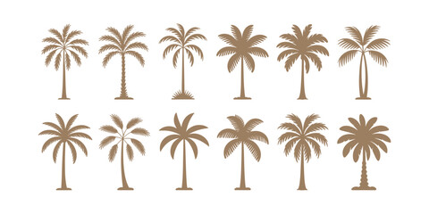 Fototapeta premium Brown palm tree silhouettes on white background palm trees tropical