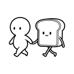 Obraz premium Cute Cartoon Characters Holding Hands Walking Together - Line Art