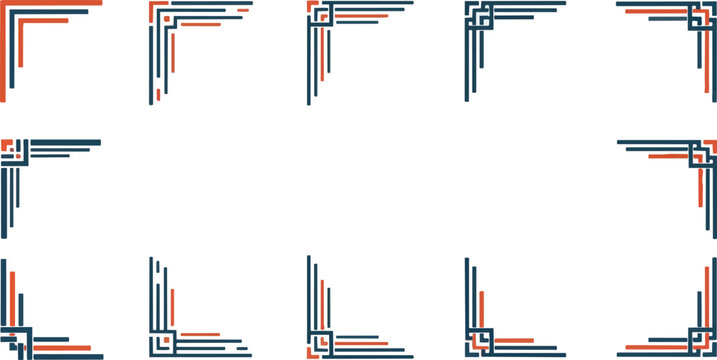 Geometric corner design elements set on white background