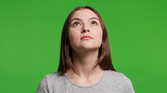 Young Woman Contemplation Portrait Studio Environment 4K Portrait