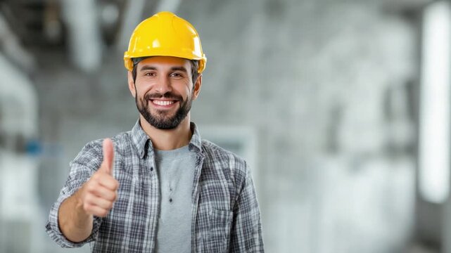 Construction worker's affirmative gesture: A construction worker, radiating confidence and experience, offers a thumbs-up, embodying assurance and quality in the construction realm.