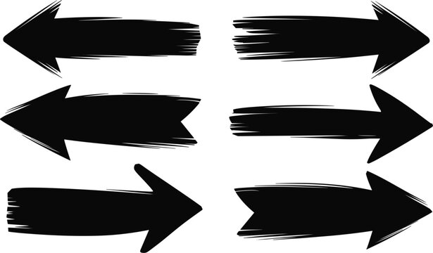 Grunge arrow brush set, hand painted directional arrows collection for creative design elements vector