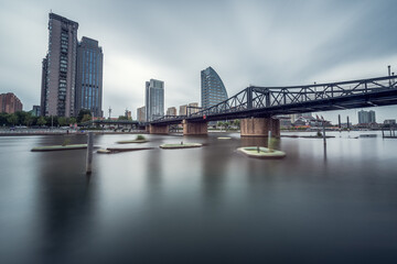 Fototapeta premium Jintang Bridge Tianjin - Long Exposure Haihe River Urban Landscape