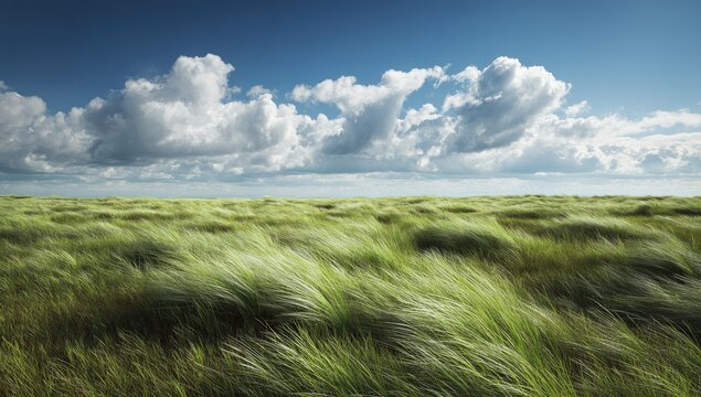Windy Meadow Under Dramatic Clouds.