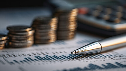 Fototapeta premium Financial growth and investment with coins and calculator