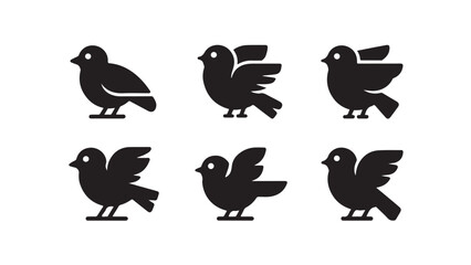 Obraz premium Six black bird silhouettes in different poses birds