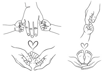 Minimal Family Hands And Baby Line Art Love Illustration Collection