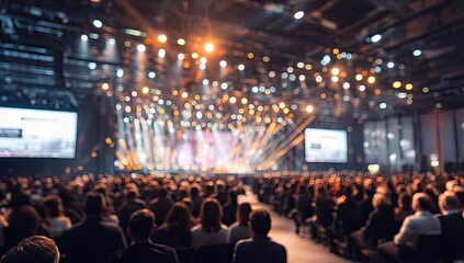 Naklejka premium Large Audience Attending a Brightly Lit Conference or Concert Event.