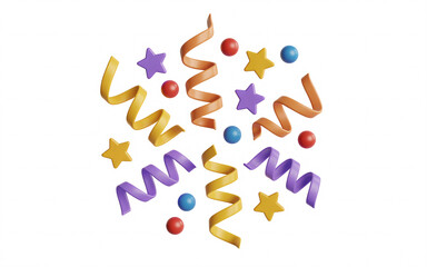 Fototapeta premium Colorful happy new year celebration confetti text with stars and ribbons isolated on white background festive greeting