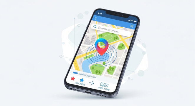 Smartphone Displaying a Location-Based Application with Map and Pin.
