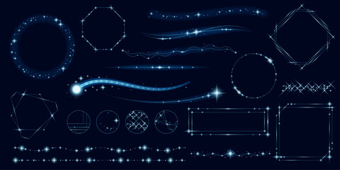 キラキラ流れ星の青いサイバー光彩フレームセット © ninomiya sachiyo