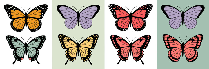 Naklejka premium Symmetrical butterfly collection vector icons – Perfect for nature branding, luxury stationery, or scientific illustration.