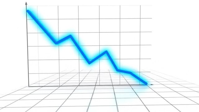 Minimalist line graph animation showing negative economic trend and financial decline with perspective shift on clean white background luma matte transition for professional business data design.