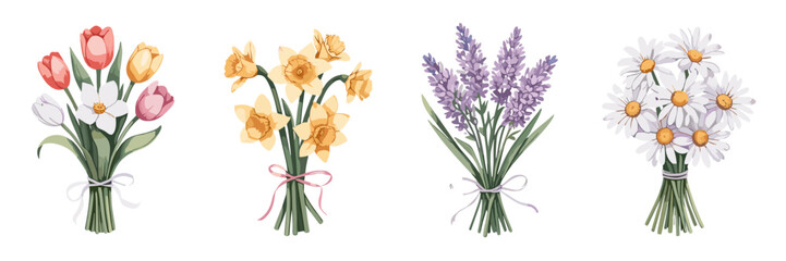 Obraz premium Delicate floral bouquet vector set – Ideal for bridal stationery.
