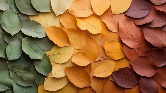 Gradient pattern of leaves transitioning from green to gold and burgundy.