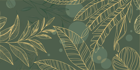 Elegant tropical leaves in gold and deep green form a seamless pattern © Raju