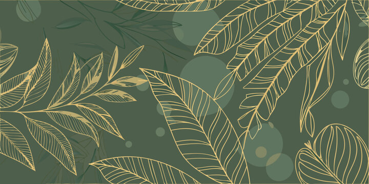 Elegant tropical leaves in gold and deep green form a seamless pattern
