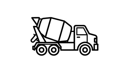 Fototapeta premium A black line drawing of a cement mixer truck isolated on transparent background, Vector