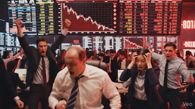 Financial Stock Market Crash and Global Economic Crisis with Falling Red Charts Downward Arrows and Volatile Trading Data Displaying Dramatic Bearish Trend Recession and Monetary Loss Concept