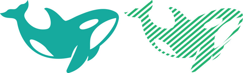 Vector orca whale silhouette vector - teal and striped marine icon with killer whale © MD