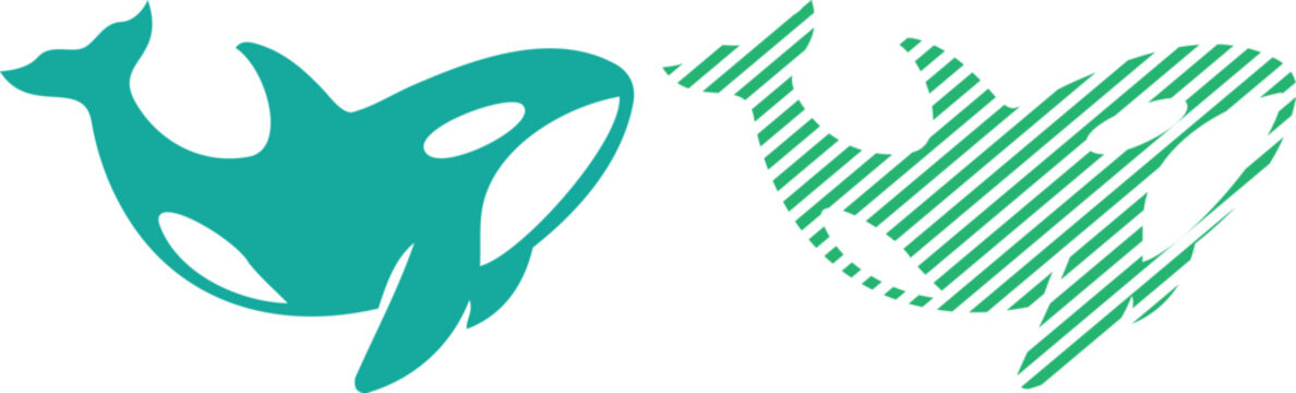 Vector orca whale silhouette vector - teal and striped marine icon with killer whale