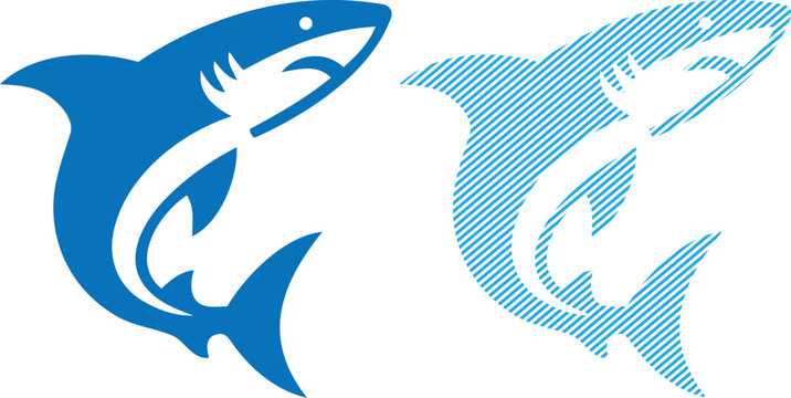 Vector dynamic shark silhouette vector - blue and striped ocean predator