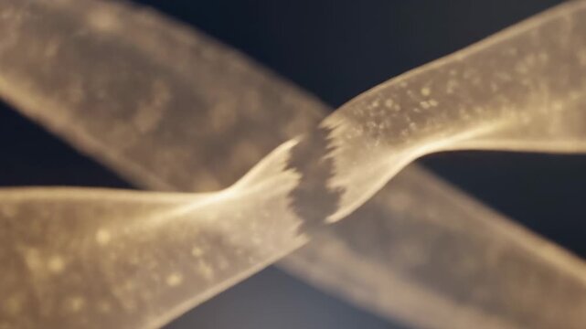 Close-up of a damaged DNA strand with a break in the helix structure, illustrating genetic mutation or damage.