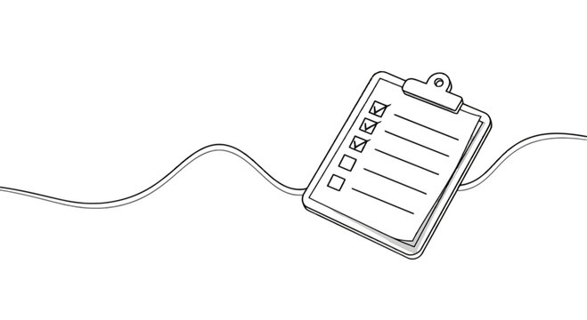 A clipboard with a checklist connected to a line isolated on transparent background, Vector