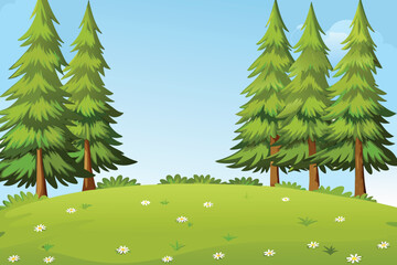 A vibrant landscape featuring lush green trees and a grassy hill © MAYENUDDIN