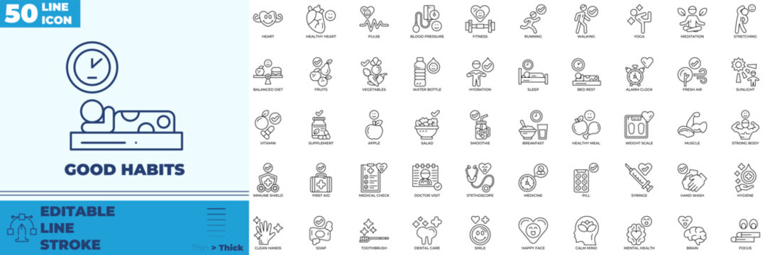 Good Habits Line Editable Icons set