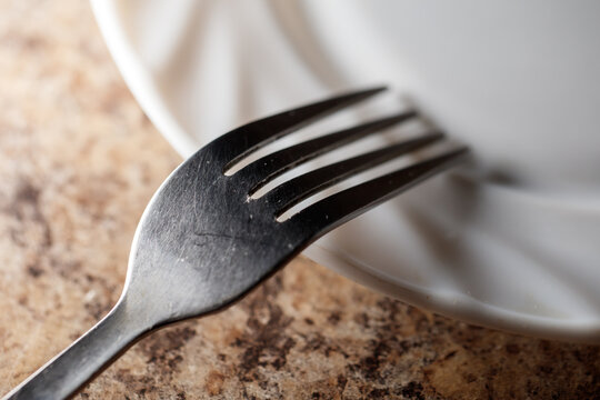 A fork is laying on a plate