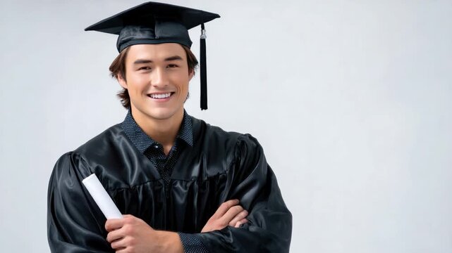 A Graduate's Triumph: A graduate stands proudly, a symbol of academic success and the culmination of years of hard work, diploma in hand, full of optimism and hope.