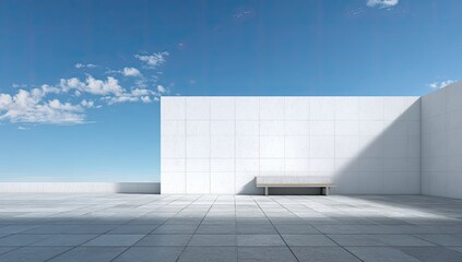 Fototapeta premium Modern Minimalist White Architecture with Blue Sky and Clouds.