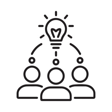 Creative Team Brainstorming Icon with Light Bulb Idea Symbol for Collaboration and Innovation Design