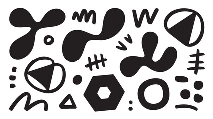 Fototapeta premium Black Memphis Geometric Shapes On White Background For Design Elements