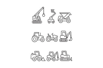 Fototapeta premium Construction vehicle icons excavators loaders tractors and other machinery