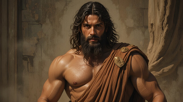Biblical representation of Samson from the time of the Judges. Portrait of Samson from the tribe of Dan, endowed with superhuman strength.