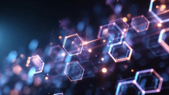 Geometric Network: A captivating digital depiction of interconnected hexagonal shapes, illuminated with soft glowing light, suggesting the intricate complexity of networks. 