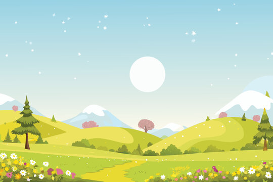 Serene landscape with a full moon over rolling green hills