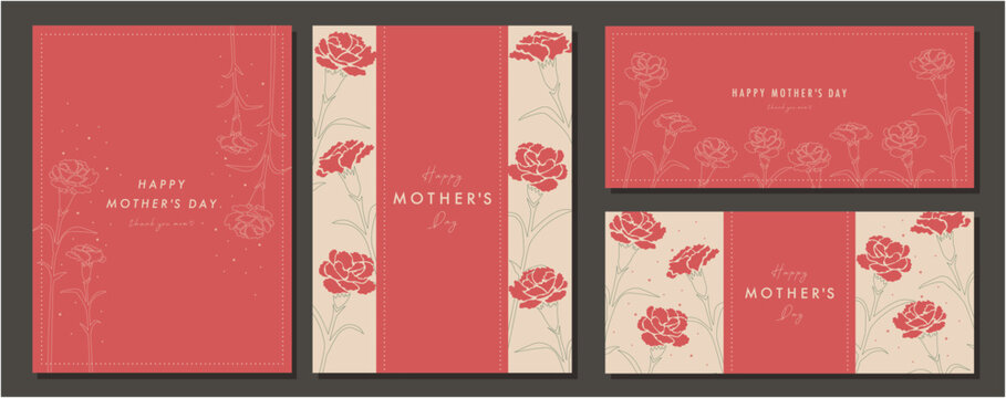 母の日　mother's day　4枚セット　カーネーション　フレーム　背景素材　シンプル　
