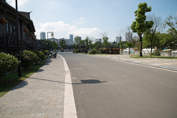 Obraz premium Traditional Street and Modern Skyline in Jiangsu Province, China