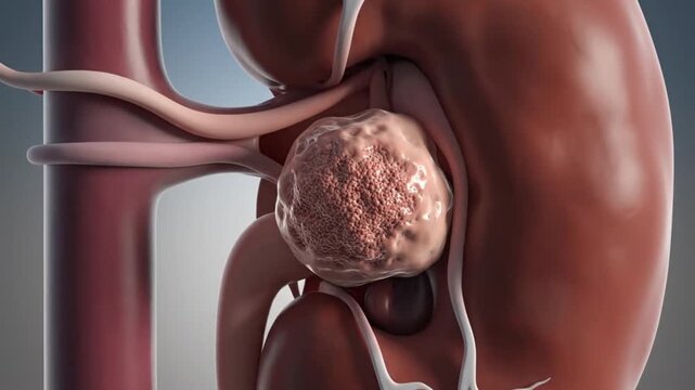 Ultra Realistic 3D Medical Visualization of Kidney Cancer Tumor in Human Kidney Anatomy