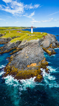 Aerial of Cape Race Lighthouse at Mistaken Point Avalon Peninsula Canada