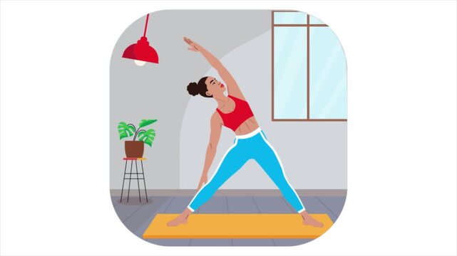 Woman doing exercise in Triangle Pose Animation
