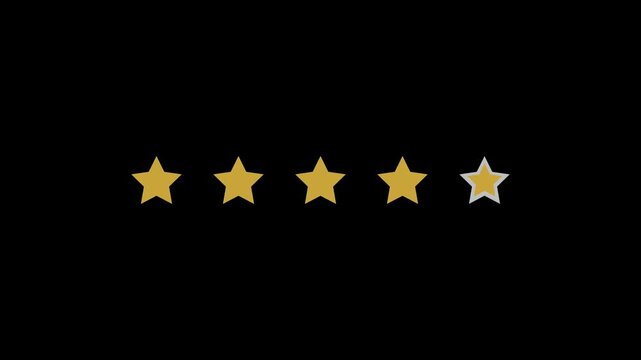 Five Star Rating Icon Gold Stars on Black Background Customer Review Feedback Concept