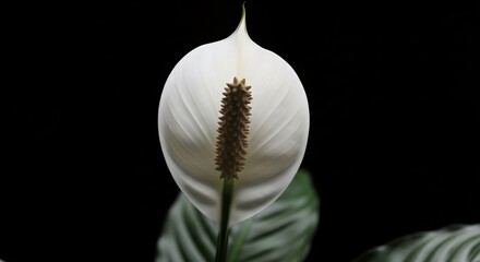 Naklejka premium Closeup of a white Spathiphyllum flower with a dark background.