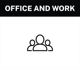 Fototapeta premium Minimalist black outline vector icon of a group of three abstract people, representing office and work teams, collaboration, or social networking, isolated on a clean white background.